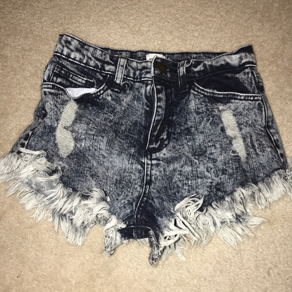 Distressed jean shorts